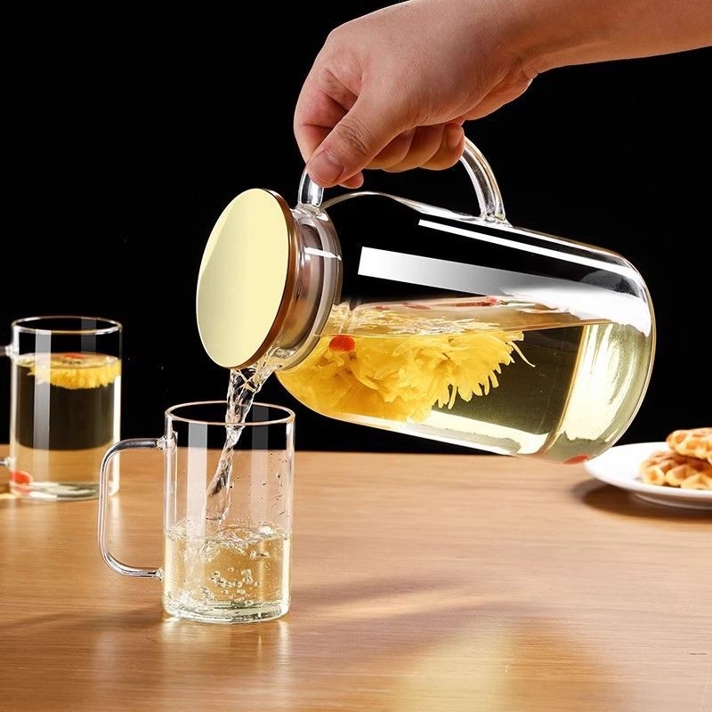 Cană de apă rece pentru uz casnic, din sticlă borosilicat, capacitate mare, cu mâner, pentru sucuri și băuturi