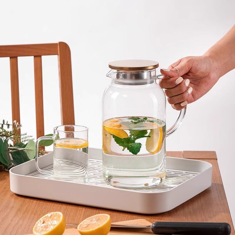 Cană de apă rece pentru uz casnic, din sticlă borosilicat, capacitate mare, cu mâner, pentru sucuri și băuturi