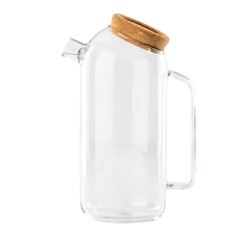 Carafă din sticlă borosilicată pentru apă rece, capac din dop de plută, capacitate mare, transparentă, stil INS