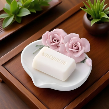 Sapunieră ceramică cu design floral și drenaj, decor de baie și spațiu de depozitare
