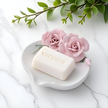 Sapunieră ceramică cu design floral și drenaj, decor de baie și spațiu de depozitare