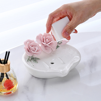 Sapunieră ceramică cu design floral și drenaj, decor de baie și spațiu de depozitare