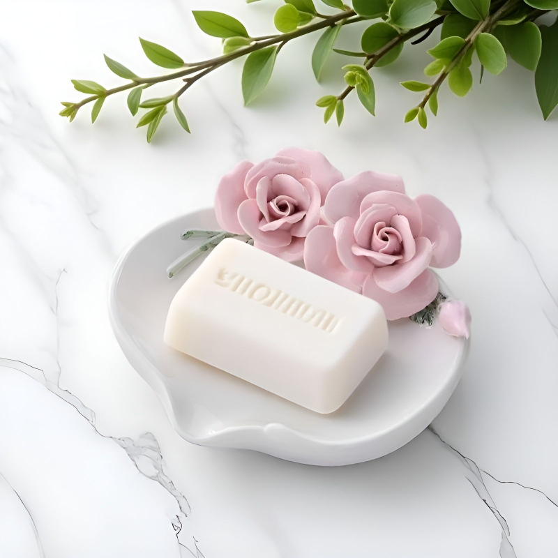 Sapunieră ceramică cu design floral și drenaj, decor de baie și spațiu de depozitare
