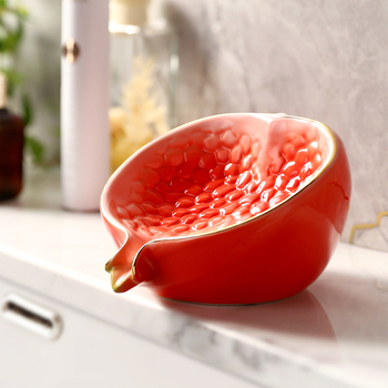 Suport ceramic pentru săpun cu drenaj, design creativ cu rodie, baie în stil lux lejer