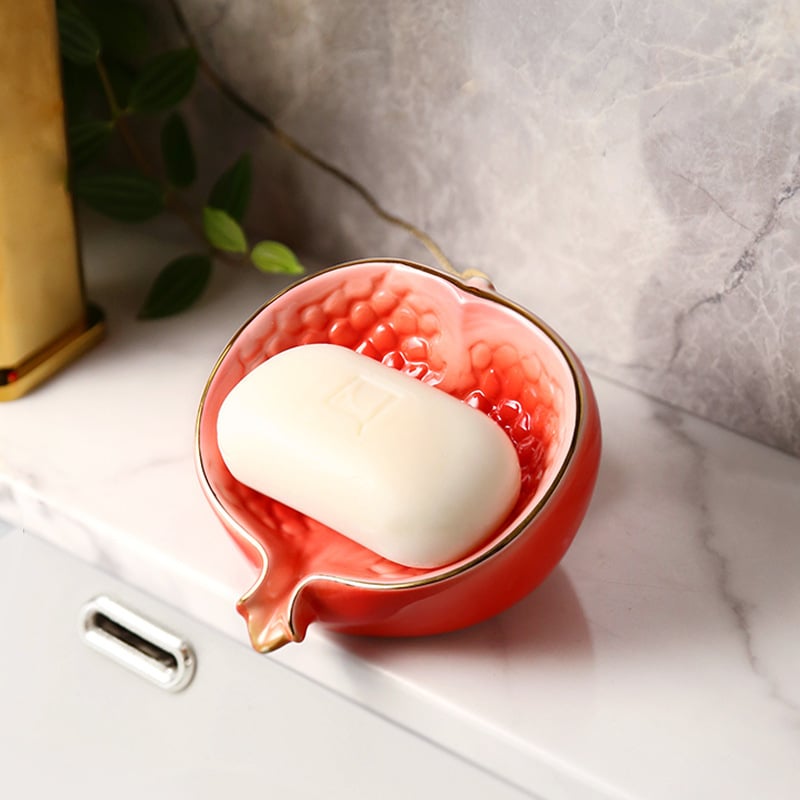 Suport ceramic pentru săpun cu drenaj, design creativ cu rodie, baie în stil lux lejer