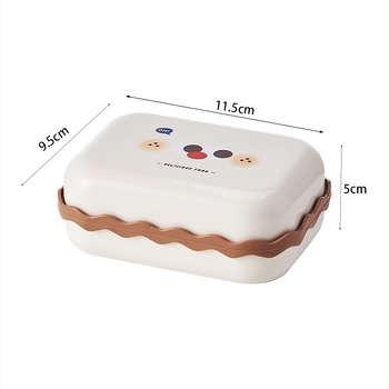 Săpunieră din plastic cu design cartoon, culoare lapte-cafe, capac, drenaj dublu, baie, cămin