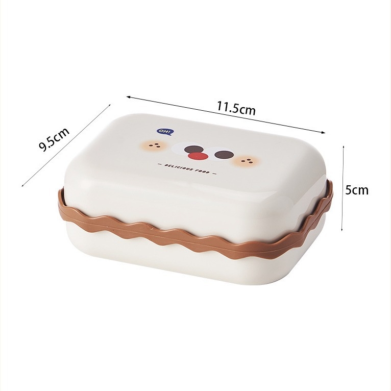 Săpunieră din plastic cu design cartoon, culoare lapte-cafe, capac, drenaj dublu, baie, cămin
