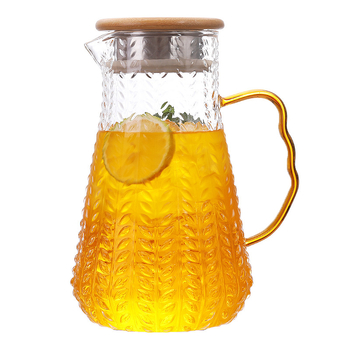 Ceainic din sticlă borosilicată pentru apă rece, cu model ciocan în formă de spic de grâu, și cană Nordic din sticlă