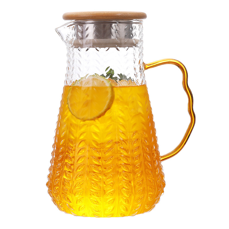 Ceainic din sticlă borosilicată pentru apă rece, cu model ciocan în formă de spic de grâu, și cană Nordic din sticlă