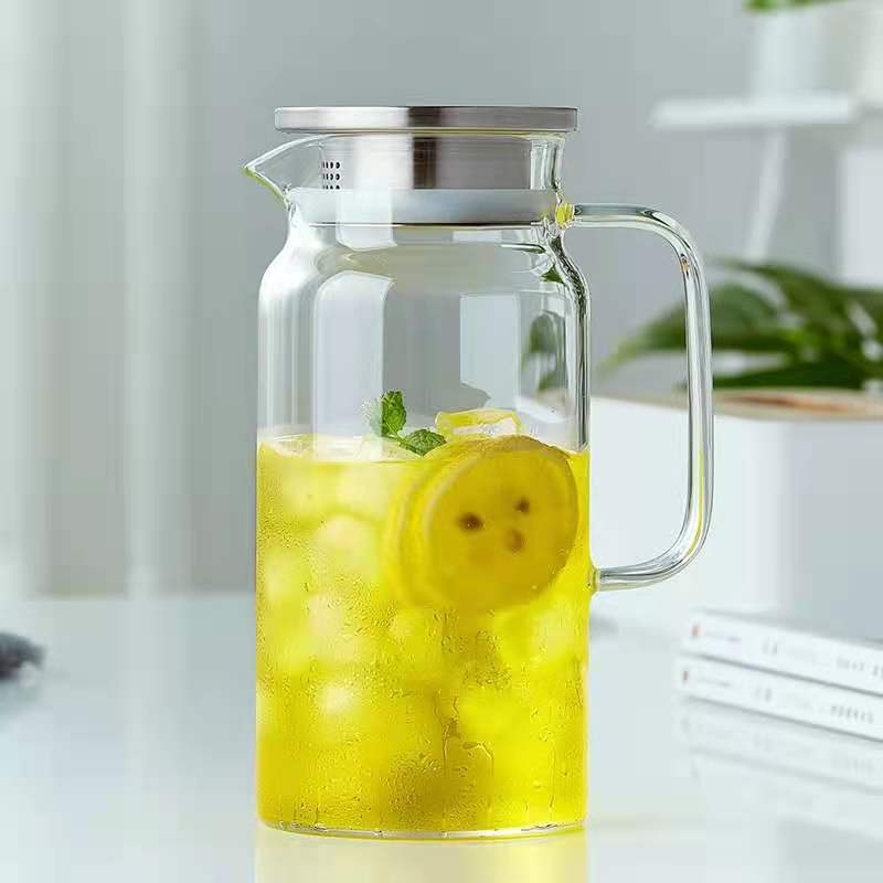 Ceainic din sticlă borosilicată rezistentă la căldură, cu filtru, capacitate mare pentru sucuri și băuturi reci