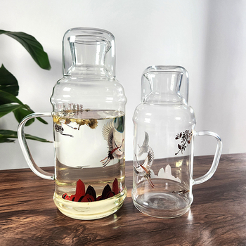 Recipient din sticlă borosilicată cu capac, mare capacitate, pentru băuturi reci, infuzii, stil vintage