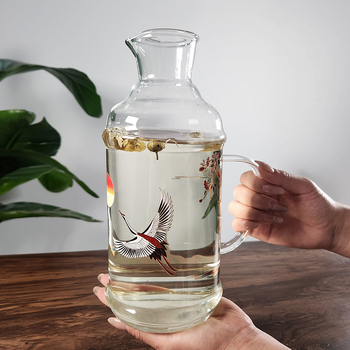 Recipient din sticlă borosilicată cu capac, mare capacitate, pentru băuturi reci, infuzii, stil vintage