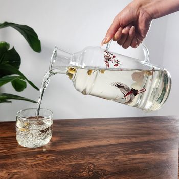 Recipient din sticlă borosilicată cu capac, mare capacitate, pentru băuturi reci, infuzii, stil vintage