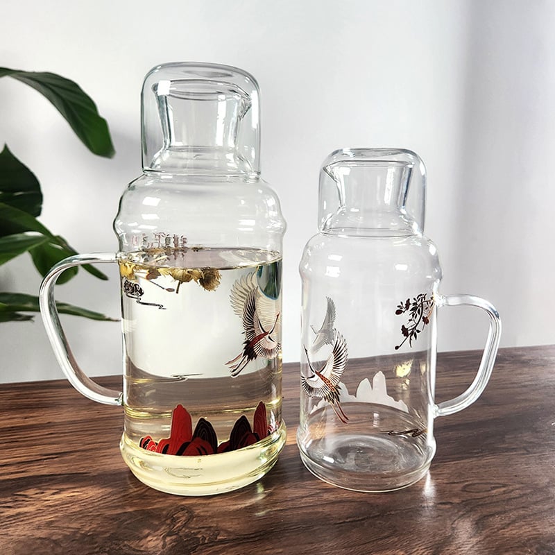 Recipient din sticlă borosilicată cu capac, mare capacitate, pentru băuturi reci, infuzii, stil vintage