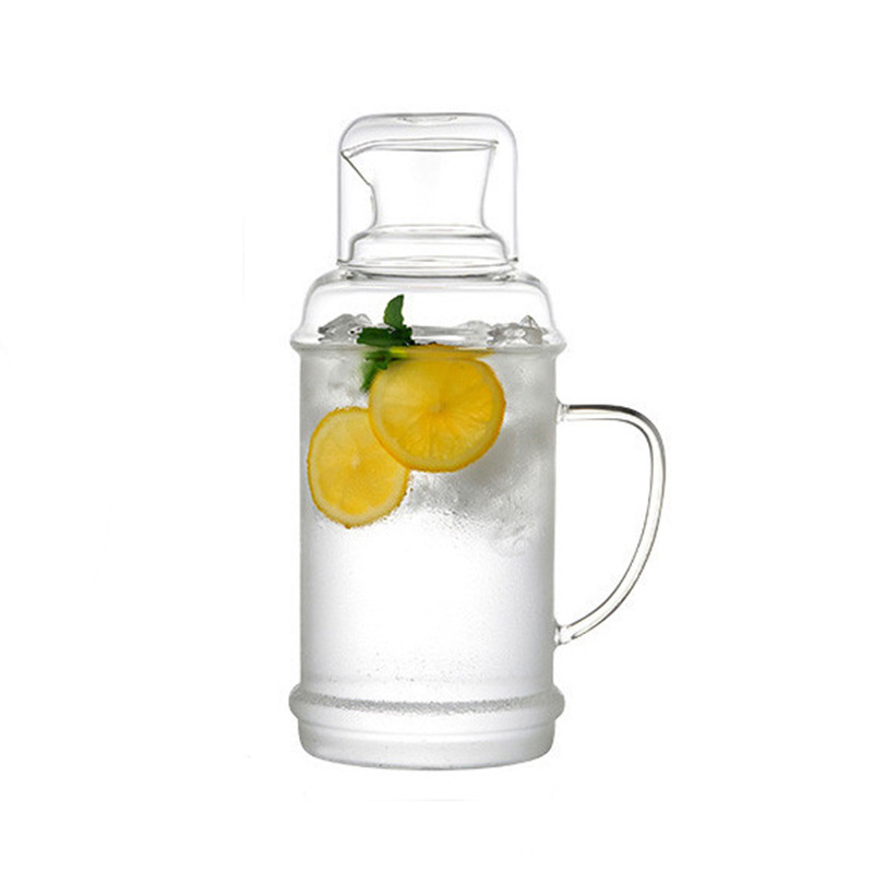 Recipient din sticlă borosilicată cu capac, mare capacitate, pentru băuturi reci, infuzii, stil vintage