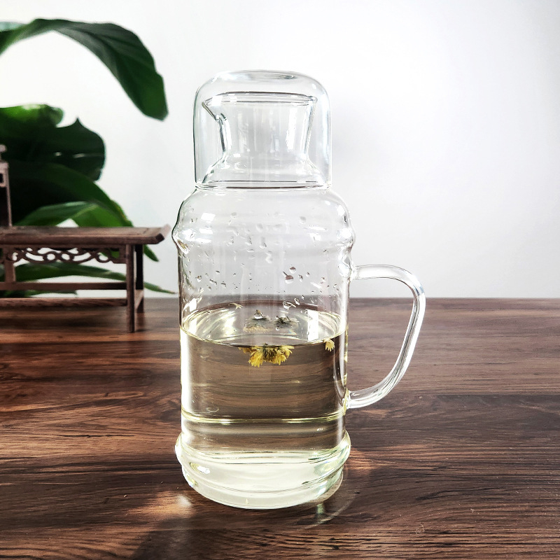 Recipient din sticlă borosilicată cu capac, mare capacitate, pentru băuturi reci, infuzii, stil vintage
