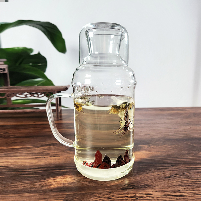 Recipient din sticlă borosilicată cu capac, mare capacitate, pentru băuturi reci, infuzii, stil vintage