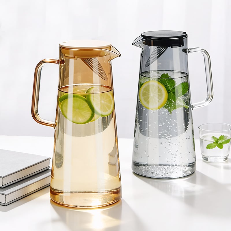 Carafă din sticlă borosilikată pentru apă rece, uz casnic, transparentă, rezistentă la căldură, pereți groși, rezistentă la spargere, cu capacitate mare pentru suc și ceai din plante