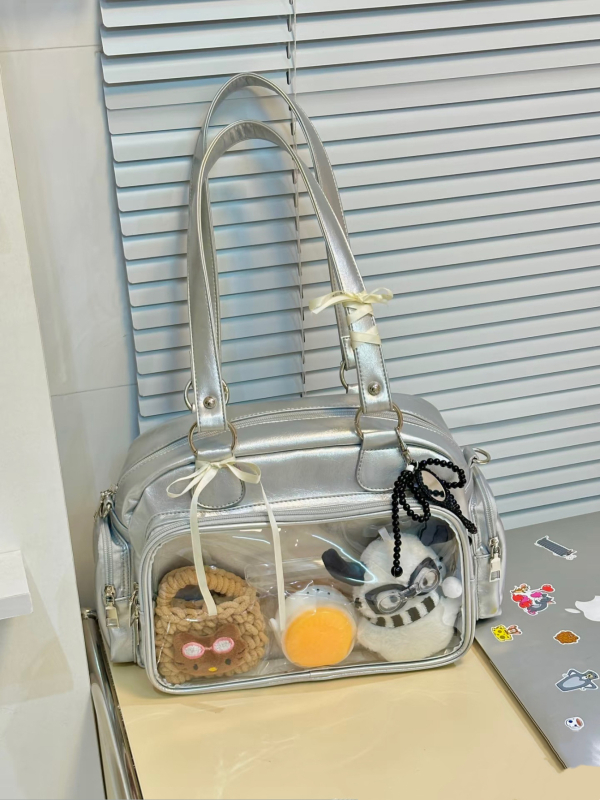 Torba u gradskom stilu s vintage japanskim stilom, velikog kapaciteta za žene, s prozirnim značkom, svestrana za nošenje preko ramena i u ruci