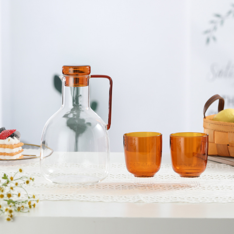 Set de băuturi din sticlă, stil european modern, eco-friendly — pahare rezistente la temperatură pentru suc, set de pahare și cană pentru apă rece, pentru băuturi reci