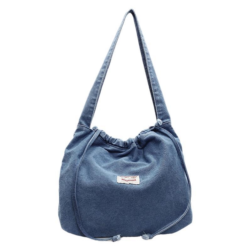 Ženska denim torba tip košara s vezicom, za nošenje preko ramena, srednje veličine