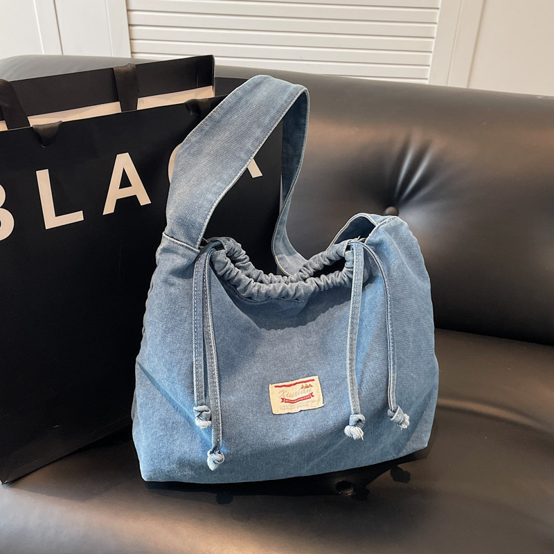 Ženska denim torba tip košara s vezicom, za nošenje preko ramena, srednje veličine