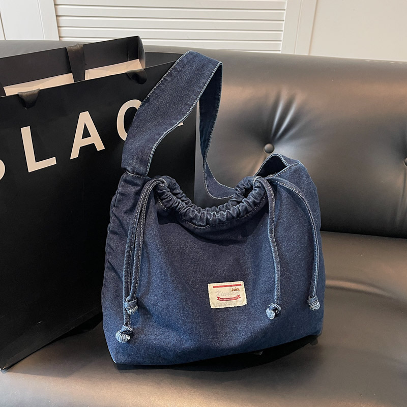 Ženska denim torba tip košara s vezicom, za nošenje preko ramena, srednje veličine