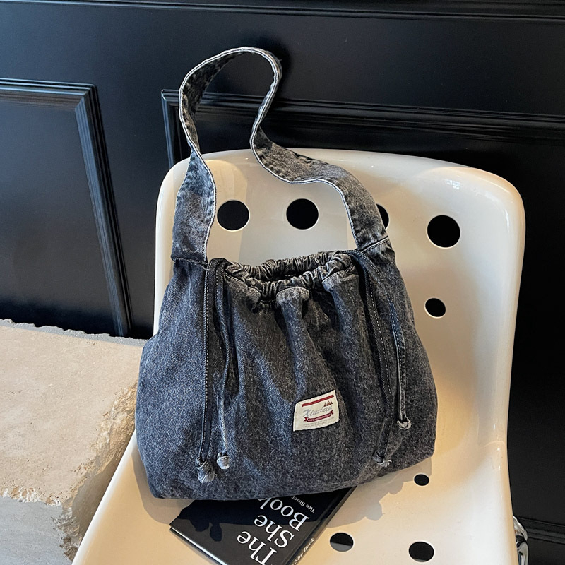 Ženska denim torba tip košara s vezicom, za nošenje preko ramena, srednje veličine
