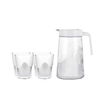 Set din sticlă pentru apă rece, cu dungi verticale, cinci piese, pentru ceai de lămâie, design elegant și minimalist