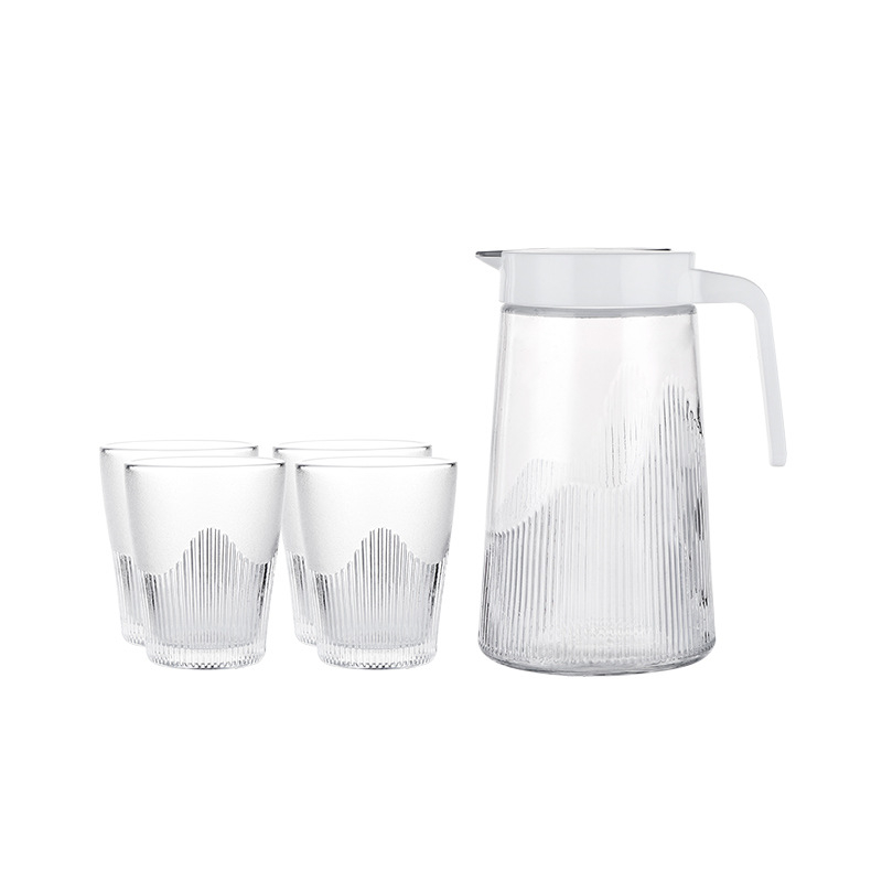 Set din sticlă pentru apă rece, cu dungi verticale, cinci piese, pentru ceai de lămâie, design elegant și minimalist