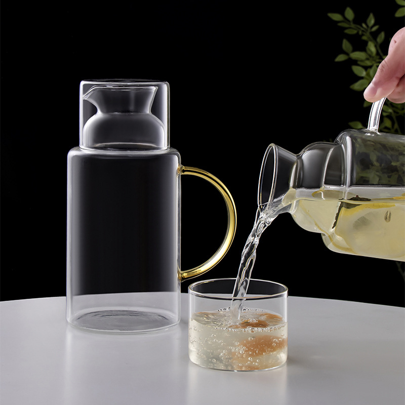 Set minimalist din sticlă rezistent la temperaturi înalte pentru apă rece, cană pentru ceai de fructe, infuzie rece sănătoasă