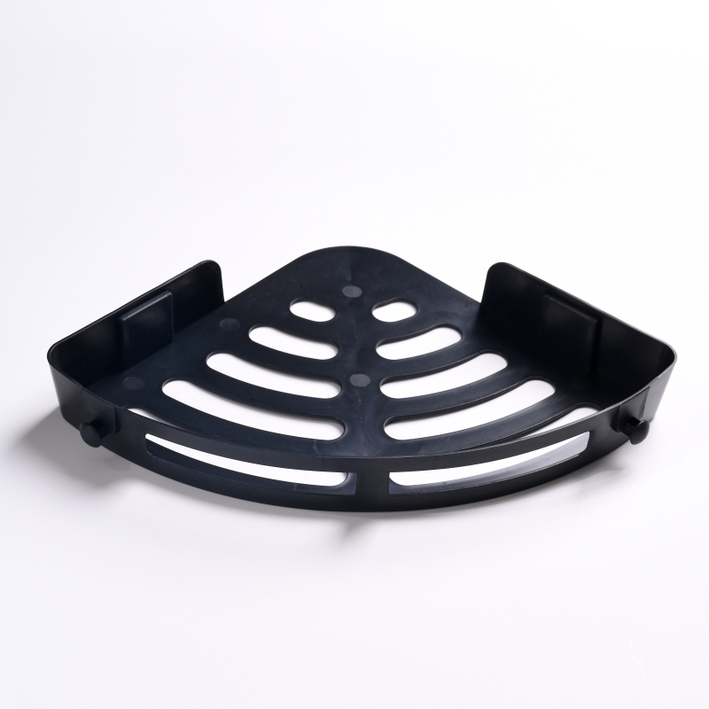 Raft de colț triunghiular pentru baie, montat pe perete, din plastic, finisaj mat, cu mai multe etaje, stil modern minimalist