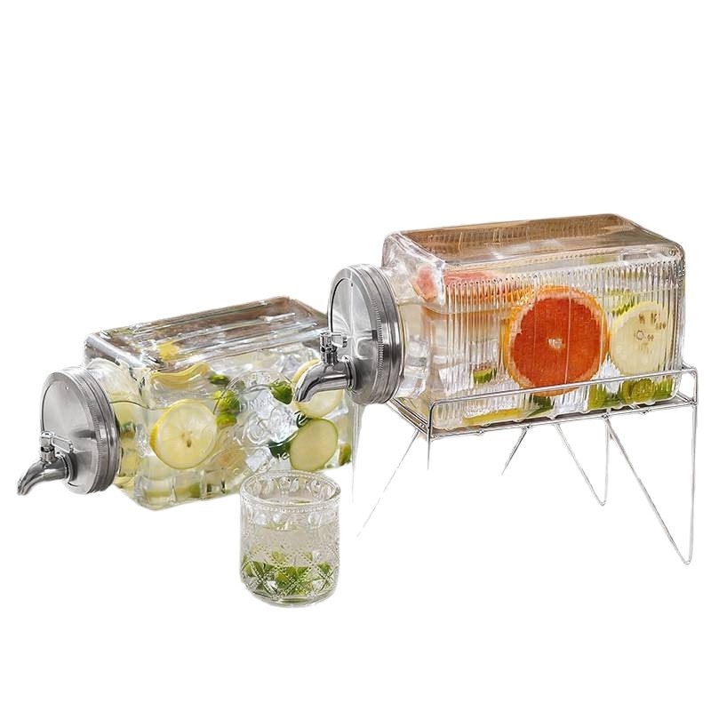 Carafă din sticlă pentru apă rece cu robinet, dispenser de băuturi, recipient pentru ceai de fructe, capacitate mare