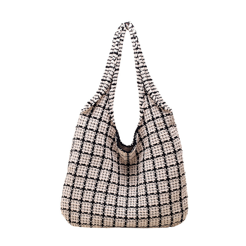 Torbica tote od poliestera za žene, karirani uzorak, srednja veličina, gradski stil, velika kapaciteta