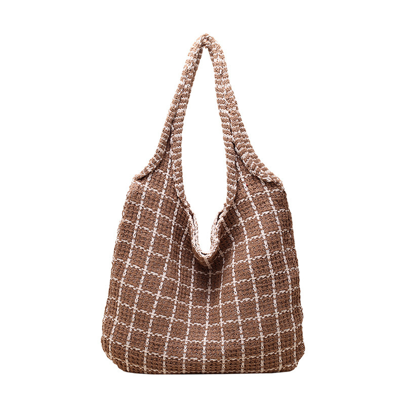 Torbica tote od poliestera za žene, karirani uzorak, srednja veličina, gradski stil, velika kapaciteta