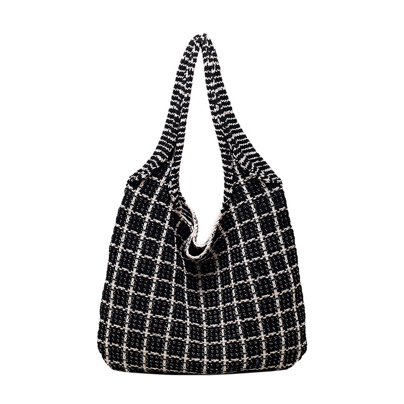 Torbica tote od poliestera za žene, karirani uzorak, srednja veličina, gradski stil, velika kapaciteta