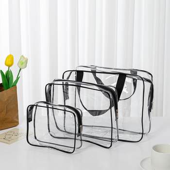 Geantă de toaletă din PVC, capacitate mare, impermeabilă, transparentă, geantă cosmetică multifuncțională, set de trei piese, portabilă