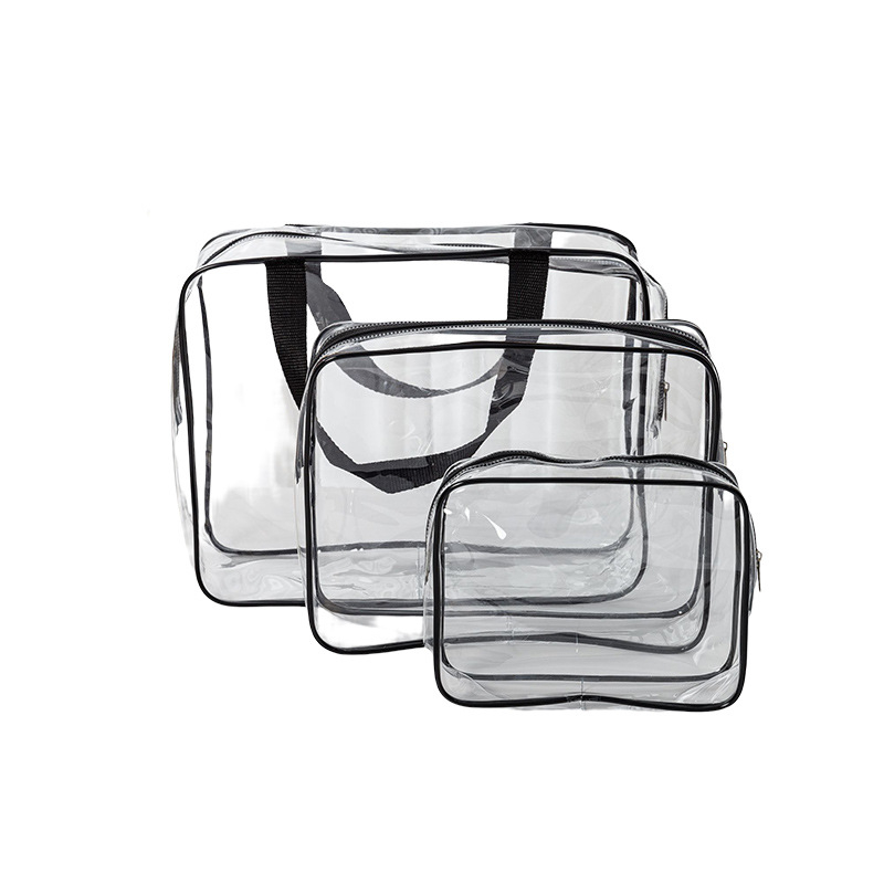 Geantă de toaletă din PVC, capacitate mare, impermeabilă, transparentă, geantă cosmetică multifuncțională, set de trei piese, portabilă