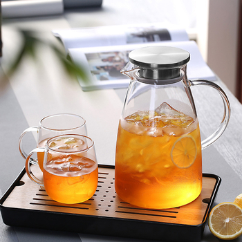Carafă din sticlă borosilicată rezistentă la temperaturi, pentru apă rece, capac mare, design floral