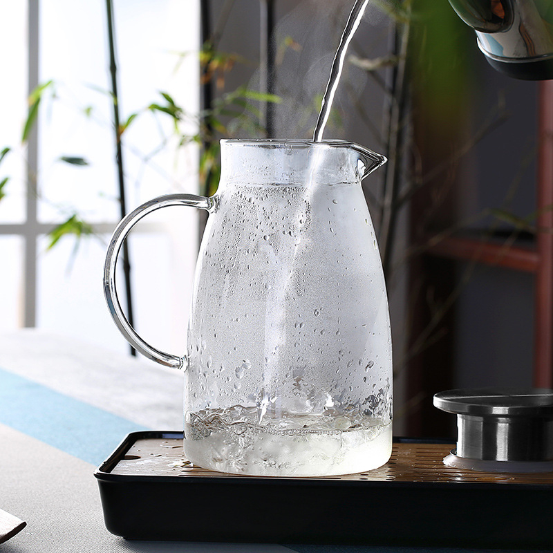 Carafă din sticlă borosilicată rezistentă la temperaturi, pentru apă rece, capac mare, design floral