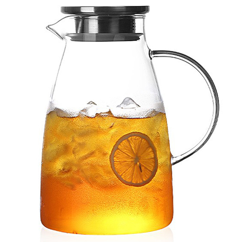 Carafă din sticlă borosilicată rezistentă la temperaturi, pentru apă rece, capac mare, design floral