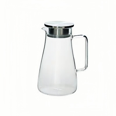 Cană mare pentru suc și apă rece, din sticlă borosilicat, transparentă, cu mâner pătrat