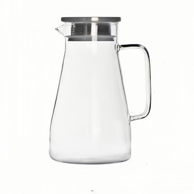 Cană mare pentru suc și apă rece, din sticlă borosilicat, transparentă, cu mâner pătrat