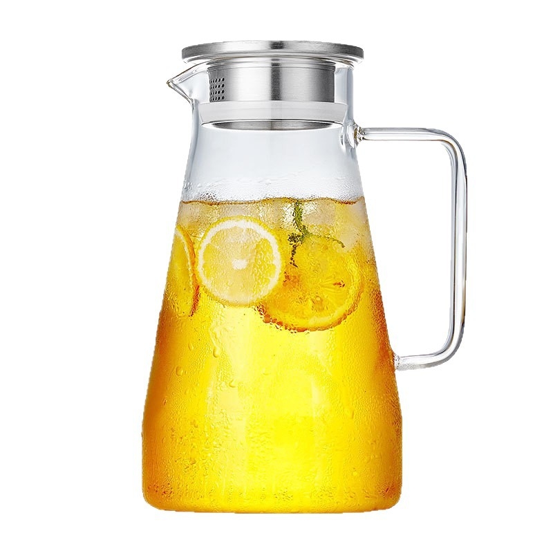 Cană mare pentru suc și apă rece, din sticlă borosilicat, transparentă, cu mâner pătrat