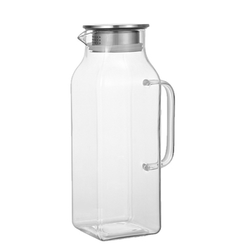 Ceainic din sticlă pătrată pentru apă rece și ceai, capacitate mare, borosilicat, rezistență înaltă la temperatură, stil modern minimalist