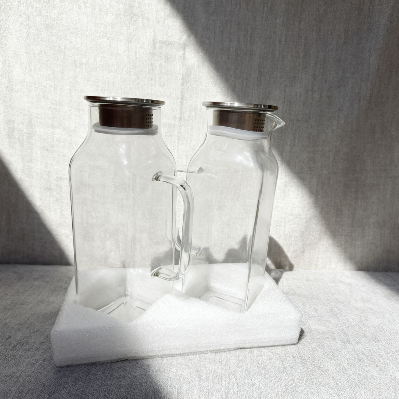 Ceainic din sticlă pătrată pentru apă rece și ceai, capacitate mare, borosilicat, rezistență înaltă la temperatură, stil modern minimalist