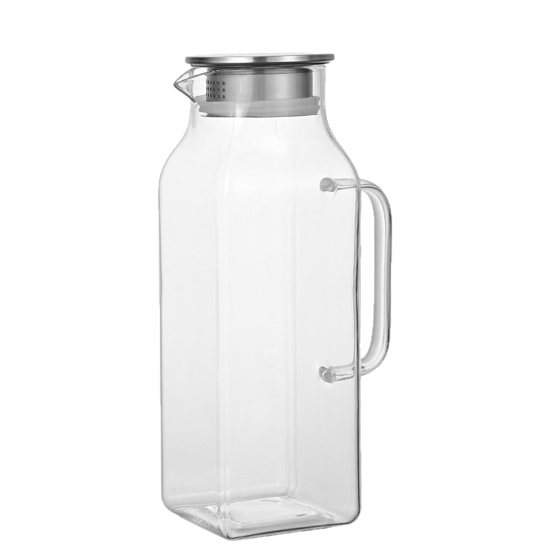 Ceainic din sticlă pătrată pentru apă rece și ceai, capacitate mare, borosilicat, rezistență înaltă la temperatură, stil modern minimalist