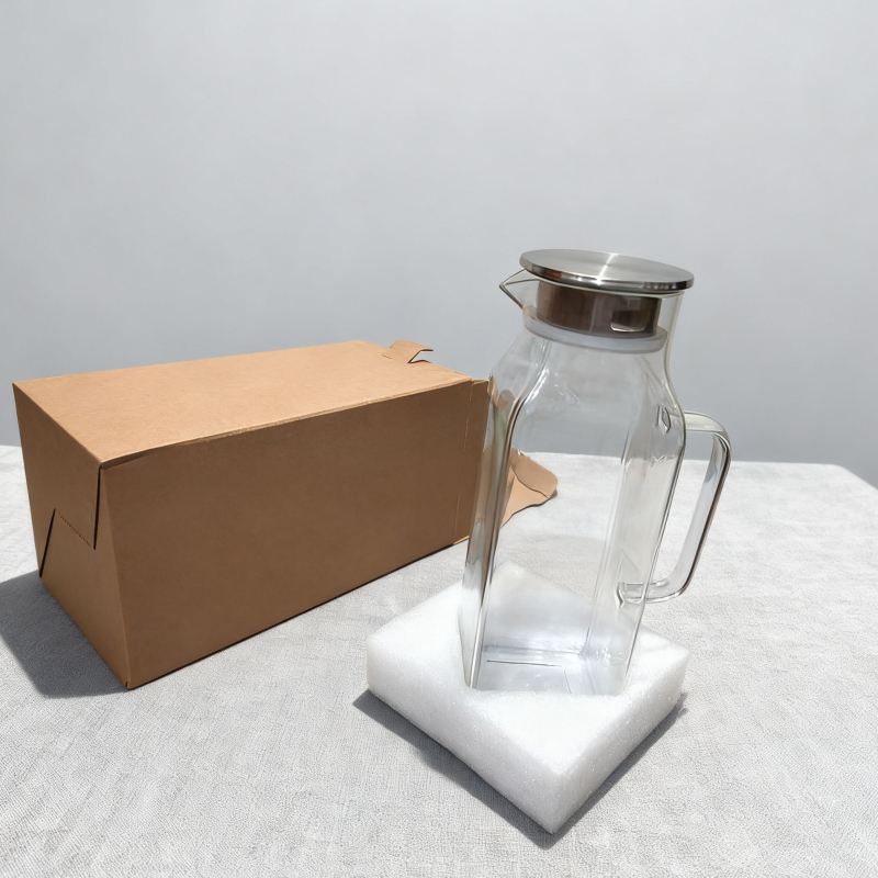 Ceainic din sticlă pătrată pentru apă rece și ceai, capacitate mare, borosilicat, rezistență înaltă la temperatură, stil modern minimalist