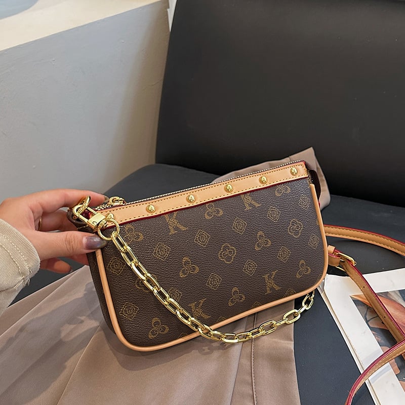 Ženska mini torbica od PU kože s lancem, retro stil, svestrana za ramenu ili crossbody