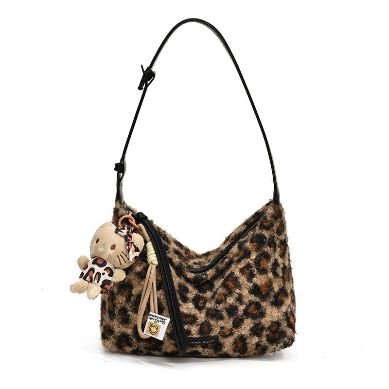 2024 nova modna krznena torbica s leopard uzorom, retro stil, torbica u obliku knedle, za žene, jesen-zima